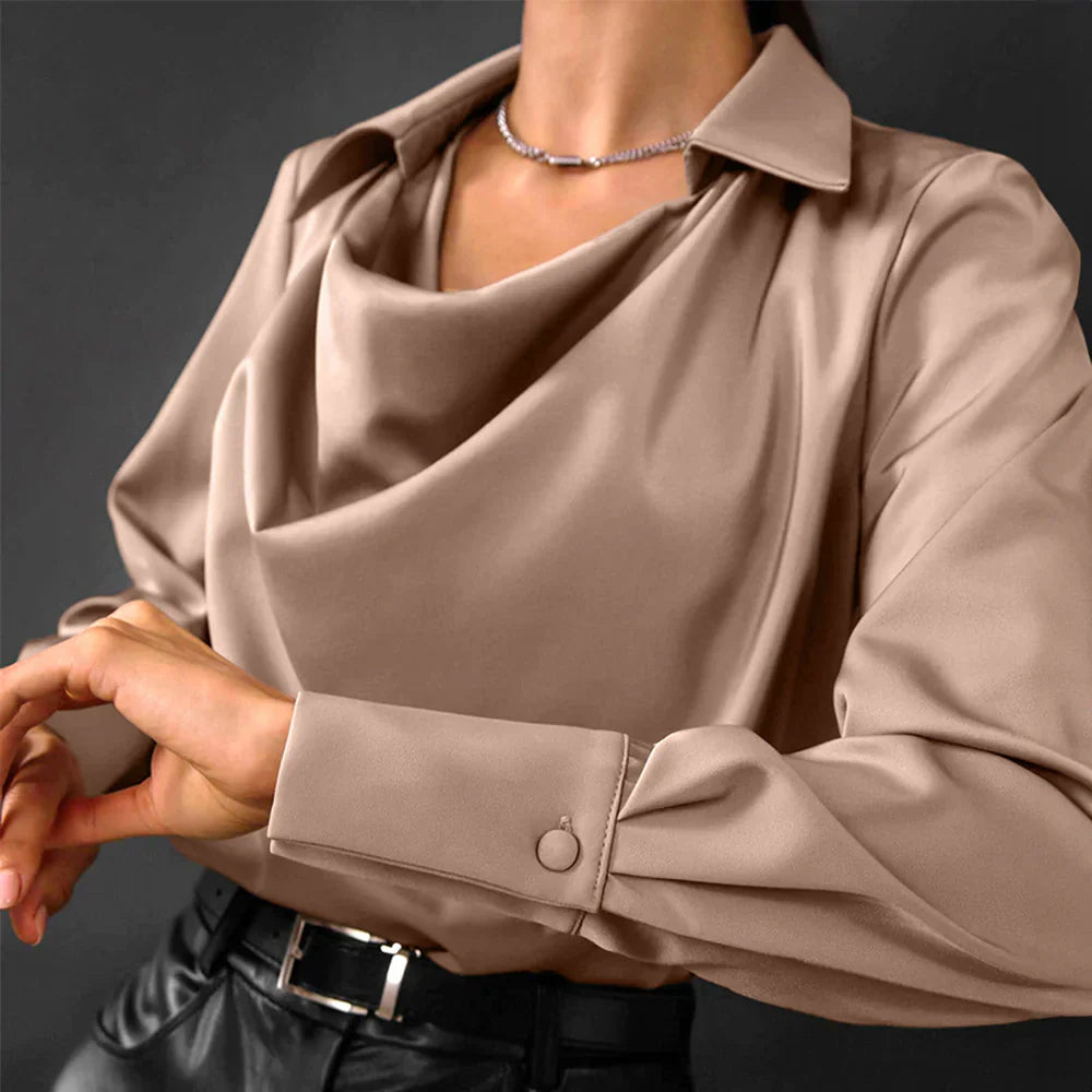 Women’s Drape Neck Long Sleeve Satin Blouses