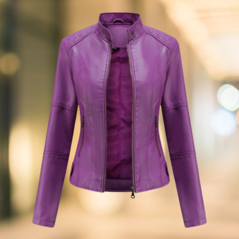 Mune | Elegant and stylish leather jacket with stand-up collar