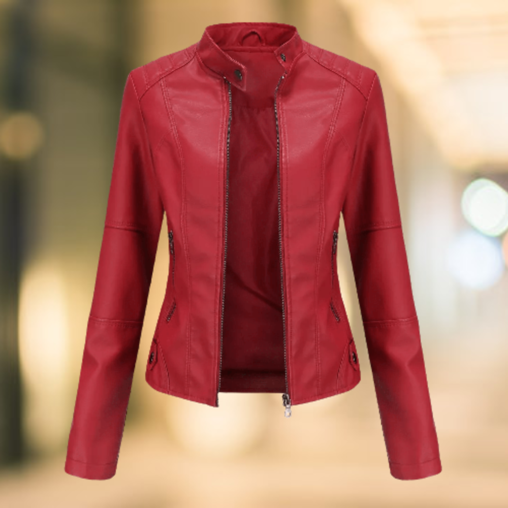 Mune | Elegant and stylish leather jacket with stand-up collar
