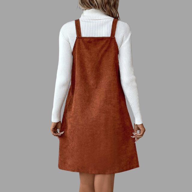 Mune | Dress In Cord with Straps, V-Neck and Button Details