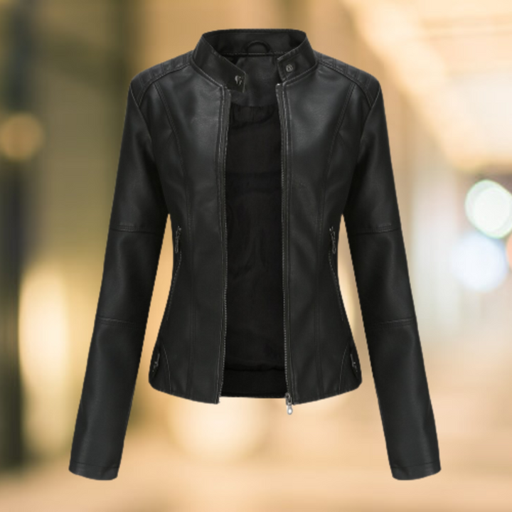 Mune | Elegant and stylish leather jacket with stand-up collar