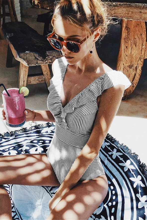 Mune | Striped Swimsuit with Ruffle Details