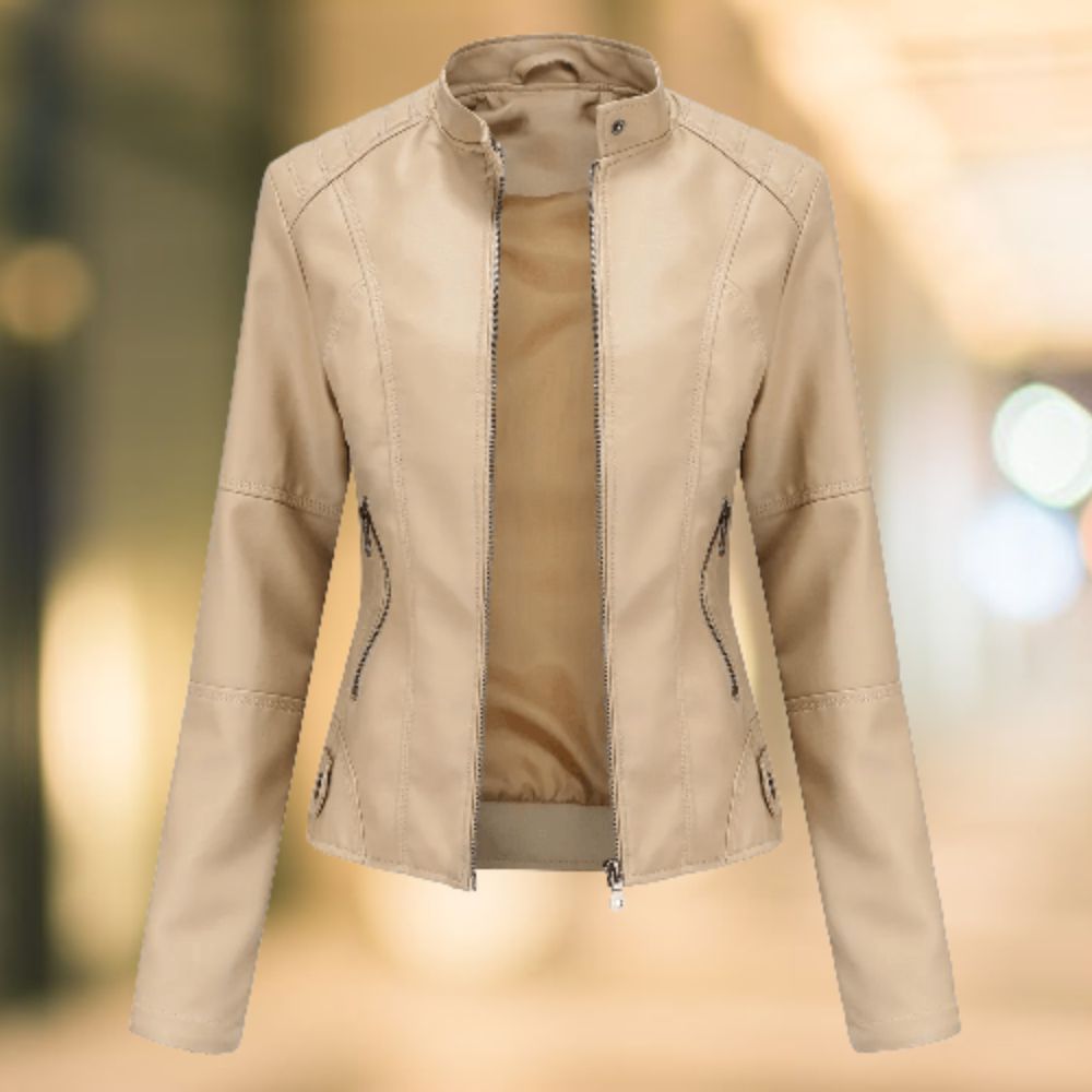 Mune | Elegant and stylish leather jacket with stand-up collar