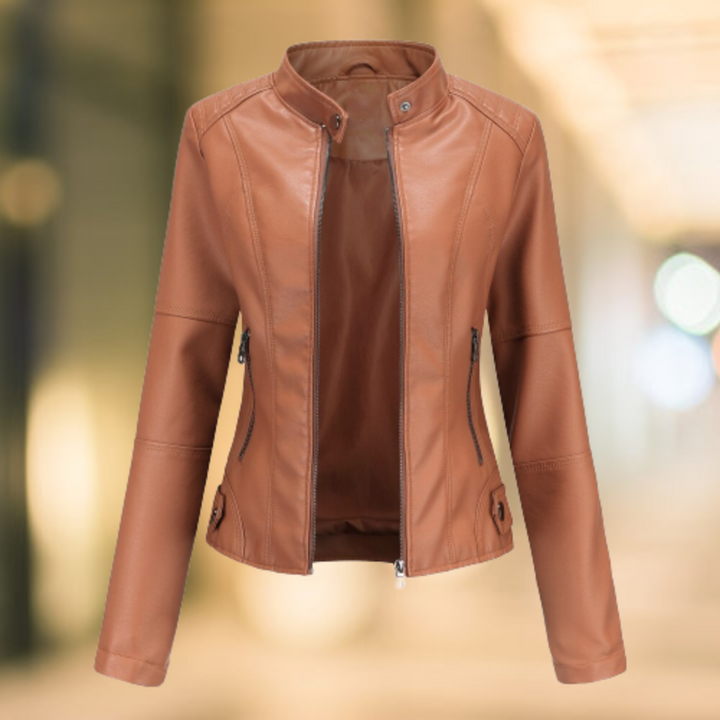 Mune | Elegant and stylish leather jacket with stand-up collar