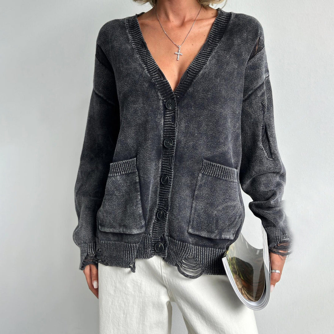 Mune | Women's Cotton Blend Sweater with V-Neck and Patch Pockets