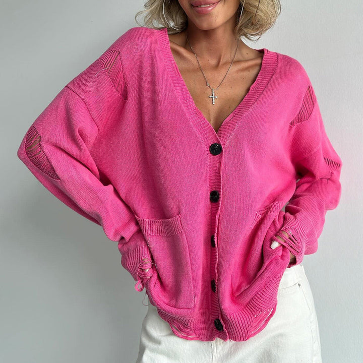 Mune | Women's Cotton Blend Sweater with V-Neck and Patch Pockets