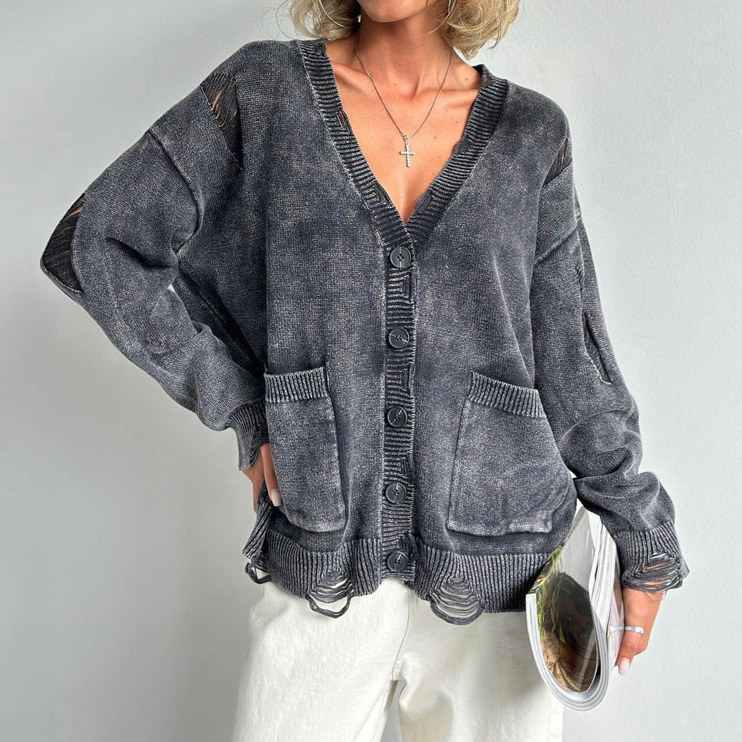 Mune | Women's Cotton Blend Sweater with V-Neck and Patch Pockets
