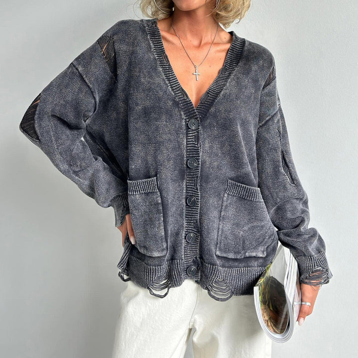 Mune | Women's Cotton Blend Sweater with V-Neck and Patch Pockets