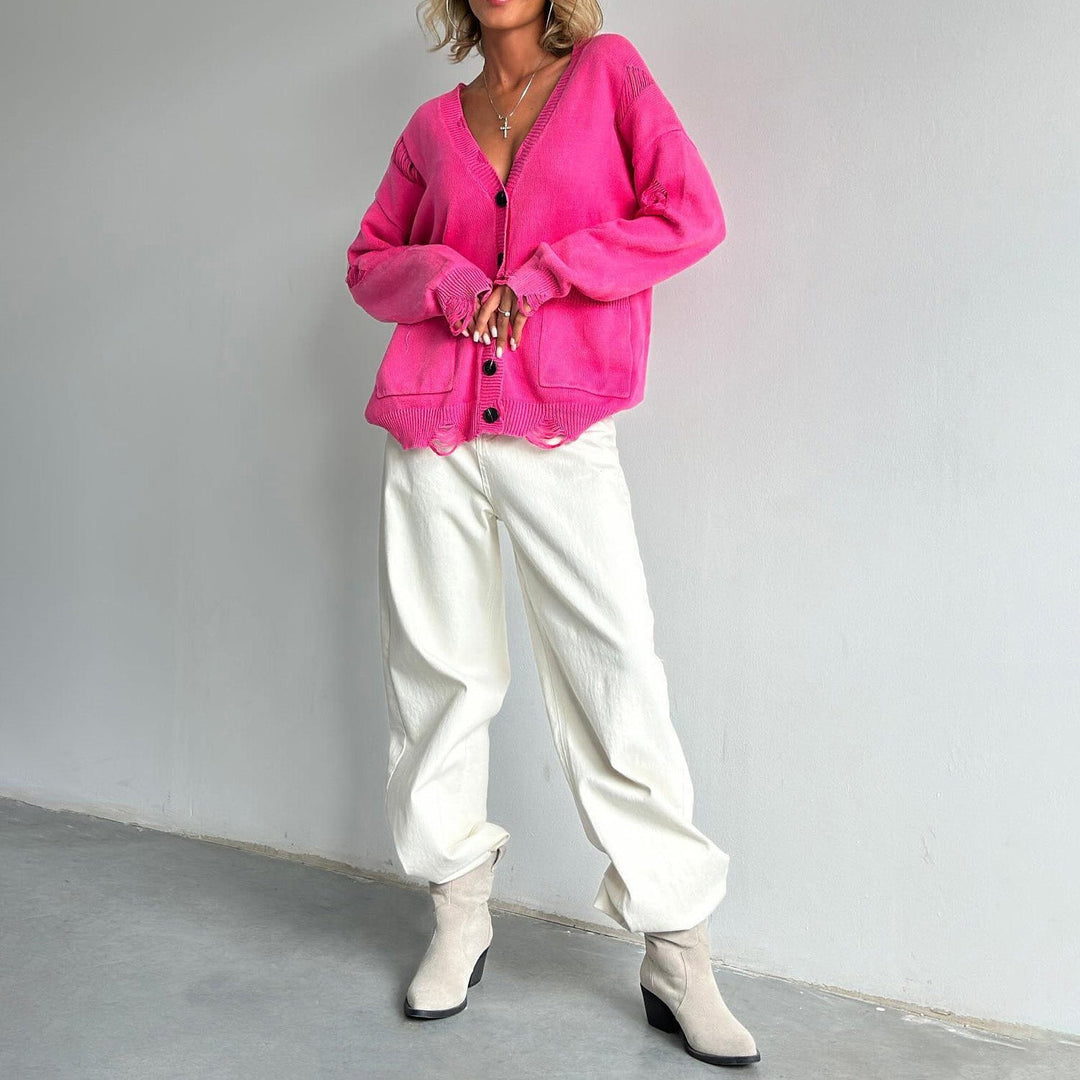 Mune | Women's Cotton Blend Sweater with V-Neck and Patch Pockets
