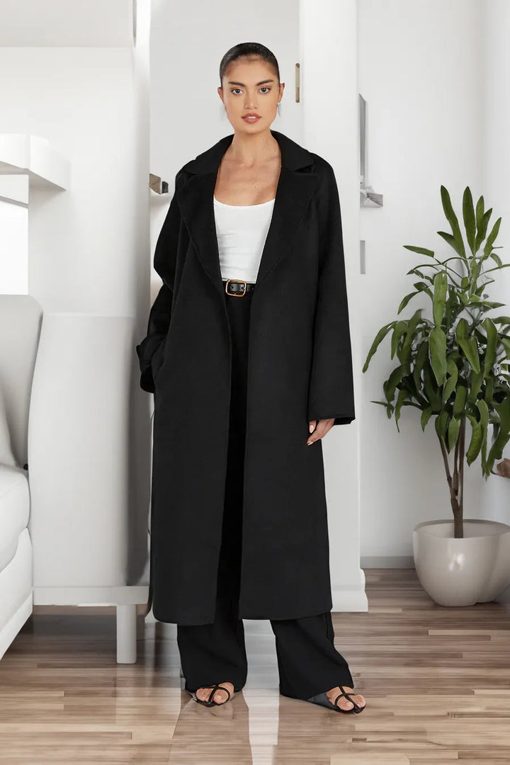 Mune | Women's Long Wool Trench Coat with Lapel Collar and Elegant Fit