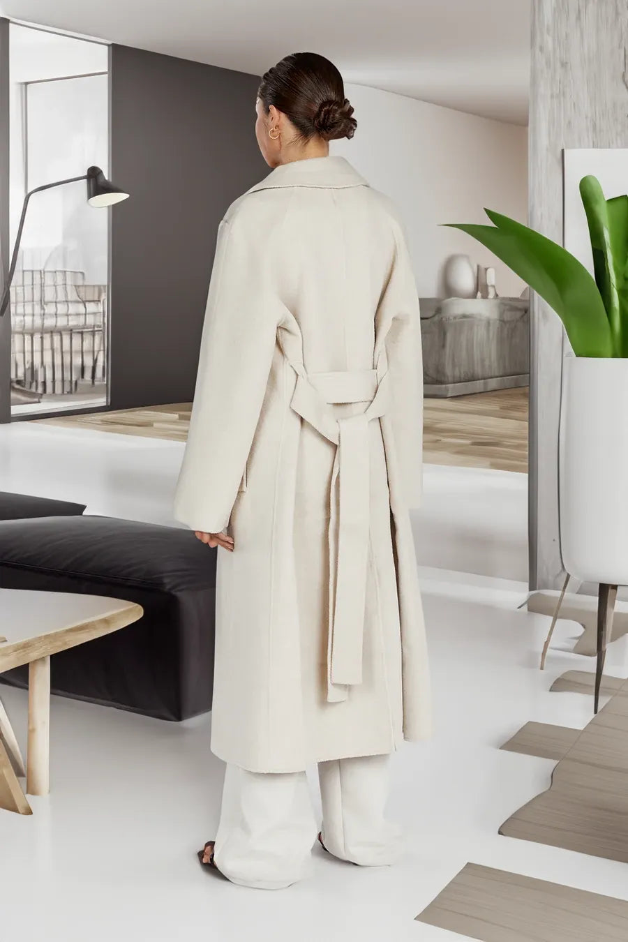 Mune | Women's Long Wool Trench Coat with Lapel Collar and Elegant Fit