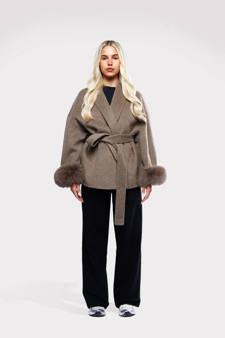 Mune | Women's Wrap Coat with Luxury Faux Fur and Timeless Design