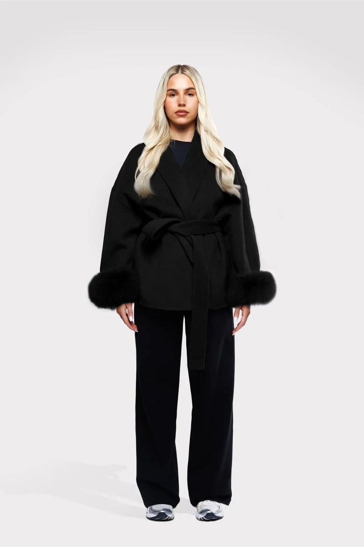 Mune | Women's Wrap Coat with Luxury Faux Fur and Timeless Design