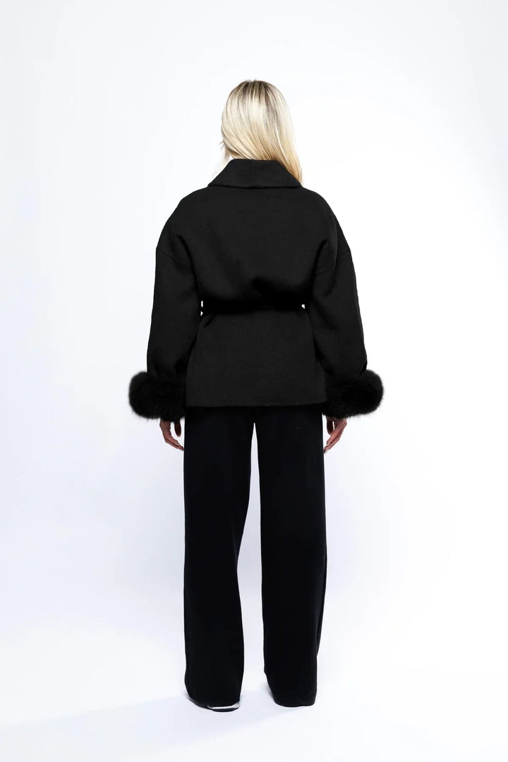 Mune | Women's Wrap Coat with Luxury Faux Fur and Timeless Design