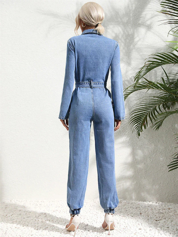 Mune | Casual Denim Jumpsuit with Belt and Long Sleeves for Women