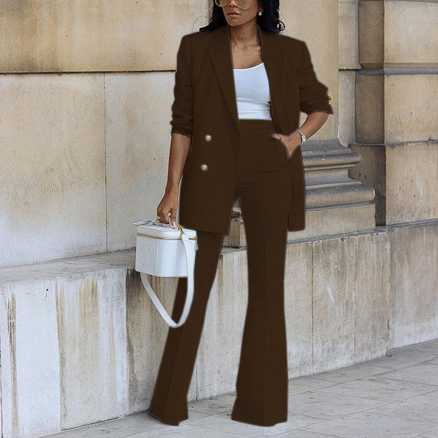 Mune | Buttoned Blazer with Flared Trousers Two-Piece Set
