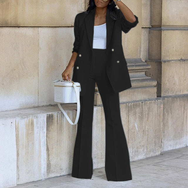 Mune | Buttoned Blazer with Flared Trousers Two-Piece Set