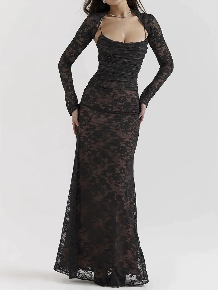 Mune | Maxi Dress with Embroidery In Lace and Straps