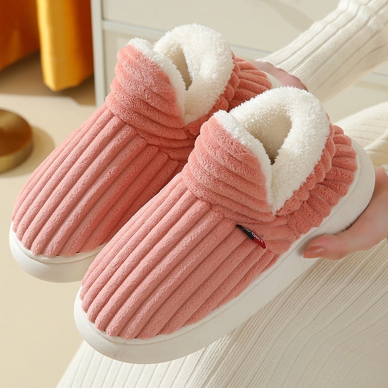 Warme pink hausschuhe mit flauschigem futter