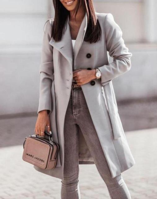 Mune | Ladies Long Trench Coat with Button Closure and Waist Belt