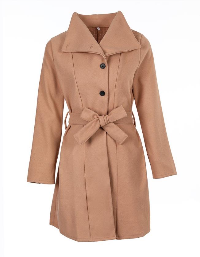 Mune | Ladies Long Trench Coat with Button Closure and Waist Belt