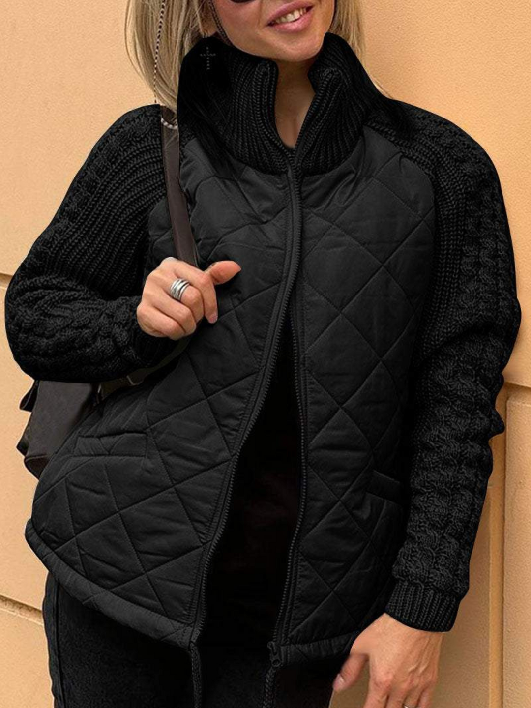Mune | Women's knitted winter jacket with zipper and quilted front panel
