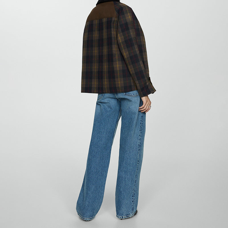 Mune | Women's Warm Checked Jacket with Soft Faux Fur Collar and Large Pockets