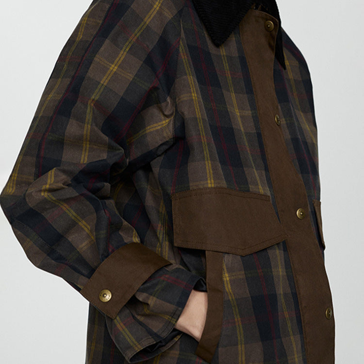 Mune | Women's Warm Checked Jacket with Soft Faux Fur Collar and Large Pockets