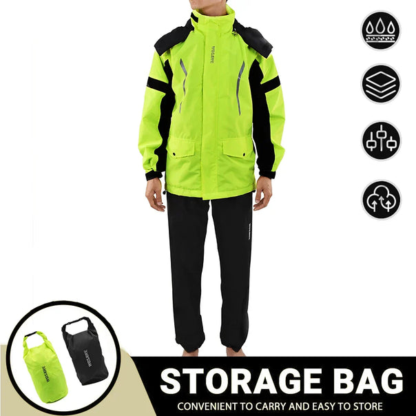 Mune | Men's Motorcycle Rain Jacket Waterproof - Reflective Black/Green S-2XL
