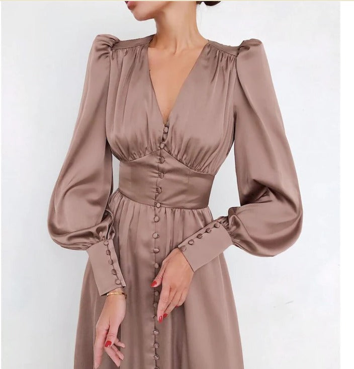 Mune | Elegant Party Dress with V-Neck and Puff Sleeves for Women