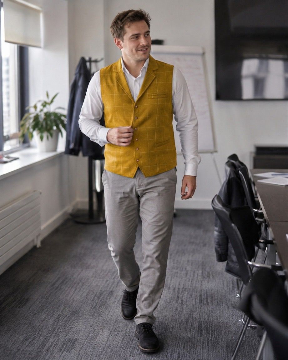 Mune Fashion Men's waistcoat with check pattern and button placket