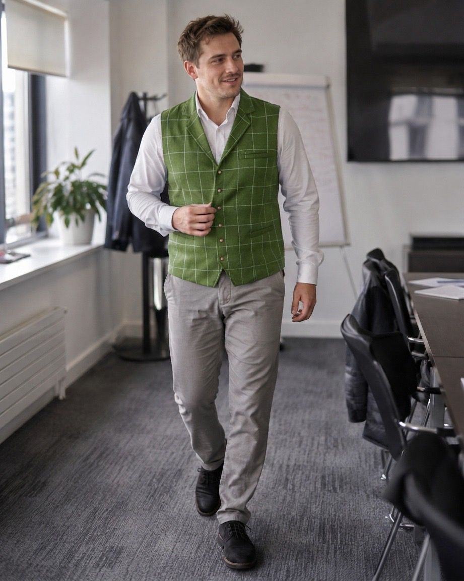 Mune Fashion Men's waistcoat with check pattern and button placket