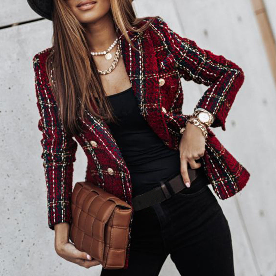 Mune | Double-breasted plaid blazer with long sleeves