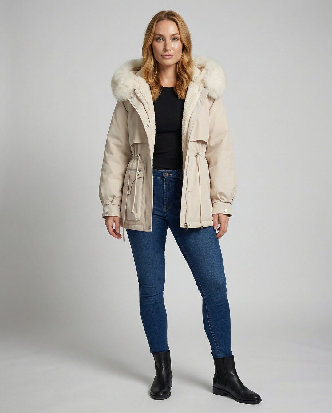 Warm fur winter jacket women