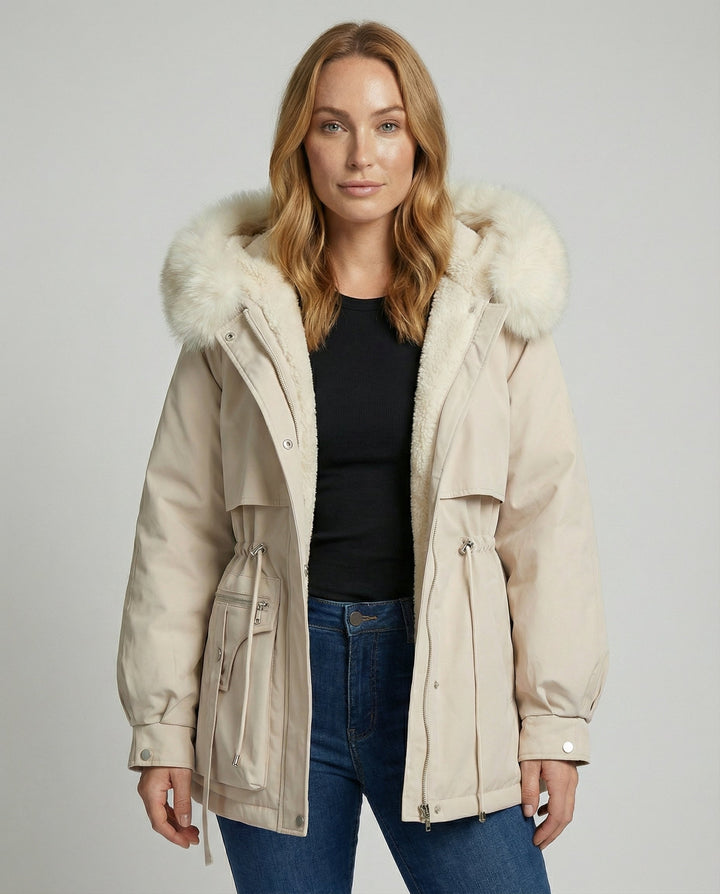 Warm fur winter jacket women
