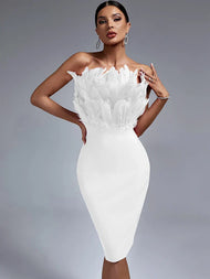 Mune | Dress with feather ribbon for stylish ladies