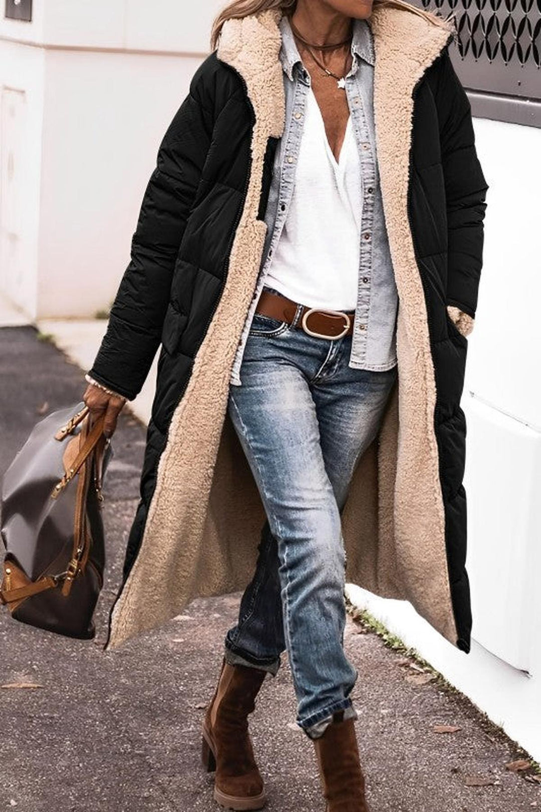 Mune | Women's Long Reversible Winter Jacket with Hood and Teddy Lining
