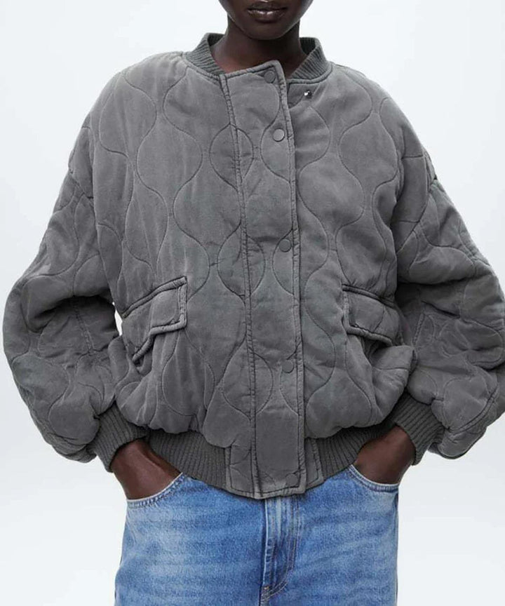 Mune | Women's Plus Size Gray Bomber Jacket