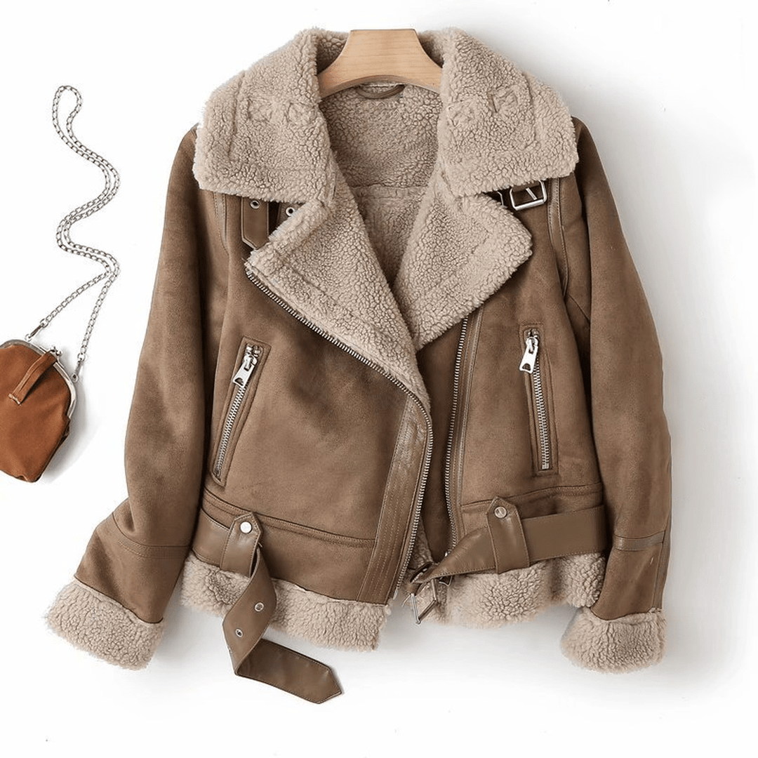 Mune | Women's Sherpa Lined Leather Jacket with Ribbed Cuffs