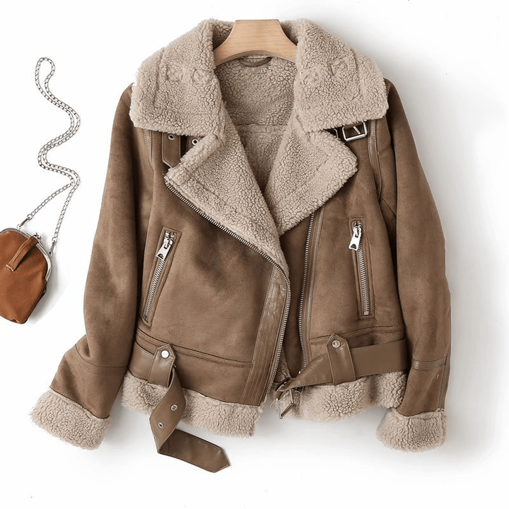 Mune | Women's Sherpa Lined Leather Jacket with Ribbed Cuffs