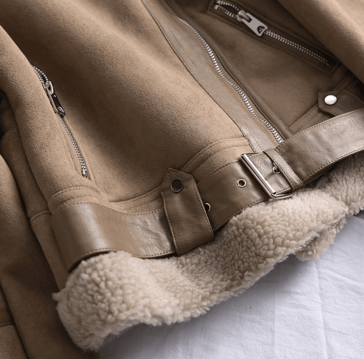 Mune | Women's Sherpa Lined Leather Jacket with Ribbed Cuffs