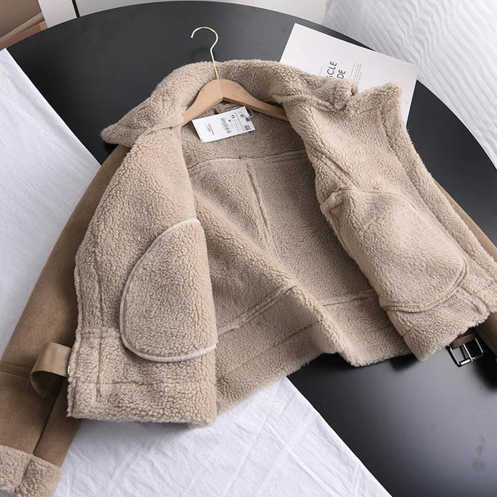 Mune | Women's Sherpa Lined Leather Jacket with Ribbed Cuffs