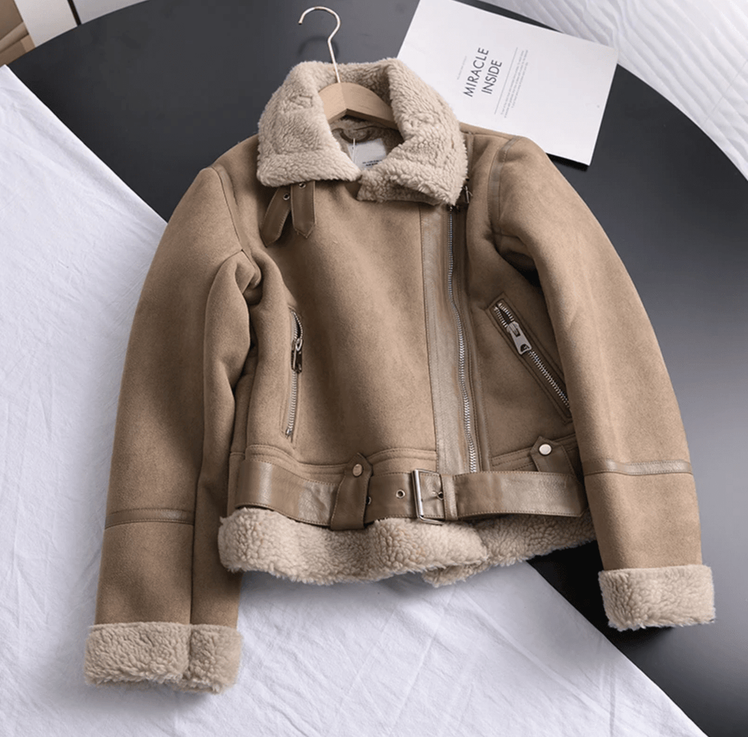 Mune | Women's Sherpa Lined Leather Jacket with Ribbed Cuffs