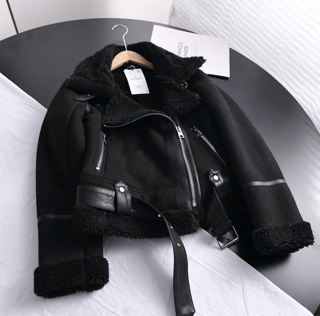Mune | Women's Sherpa Lined Leather Jacket with Ribbed Cuffs