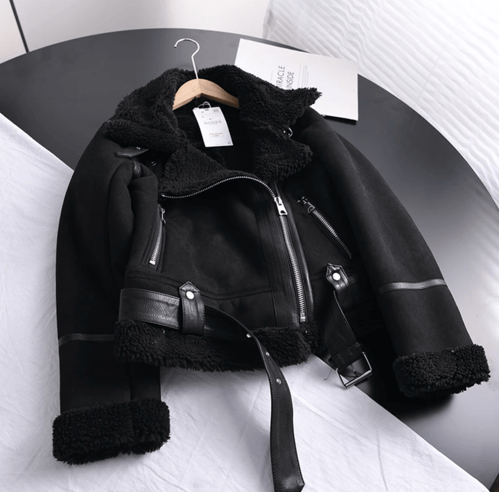 Mune | Women's Sherpa Lined Leather Jacket with Ribbed Cuffs