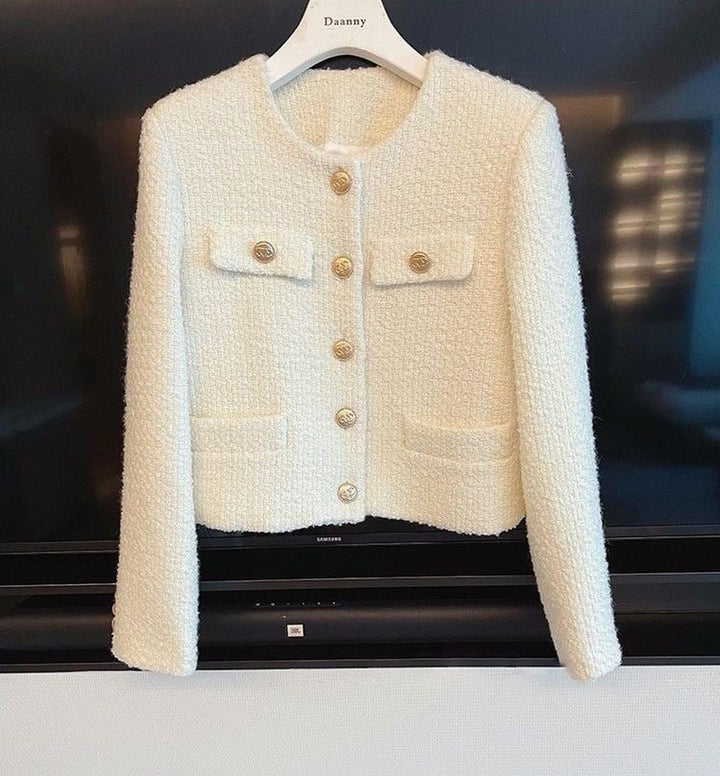 Mune | Women's Tweed Jacket with Round Neckline and Button Placket