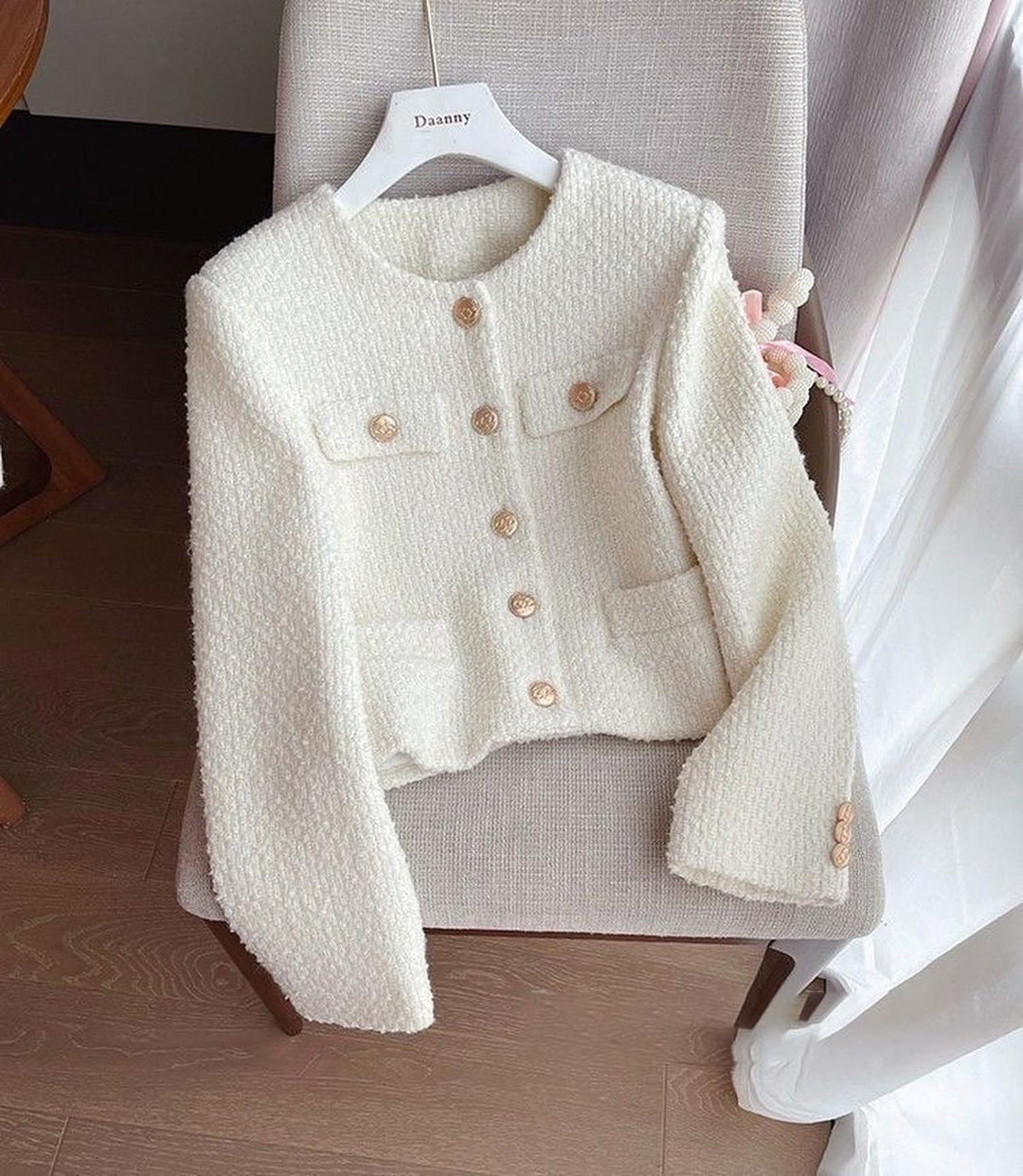 Mune | Women's Tweed Jacket with Round Neckline and Button Placket