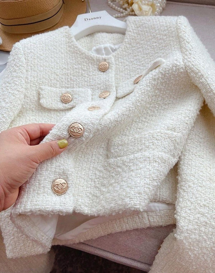 Mune | Women's Tweed Jacket with Round Neckline and Button Placket