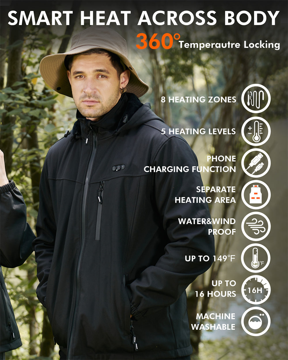 Mune | Men's jacket Tim with rechargeable battery - 8 heating zones and comfort