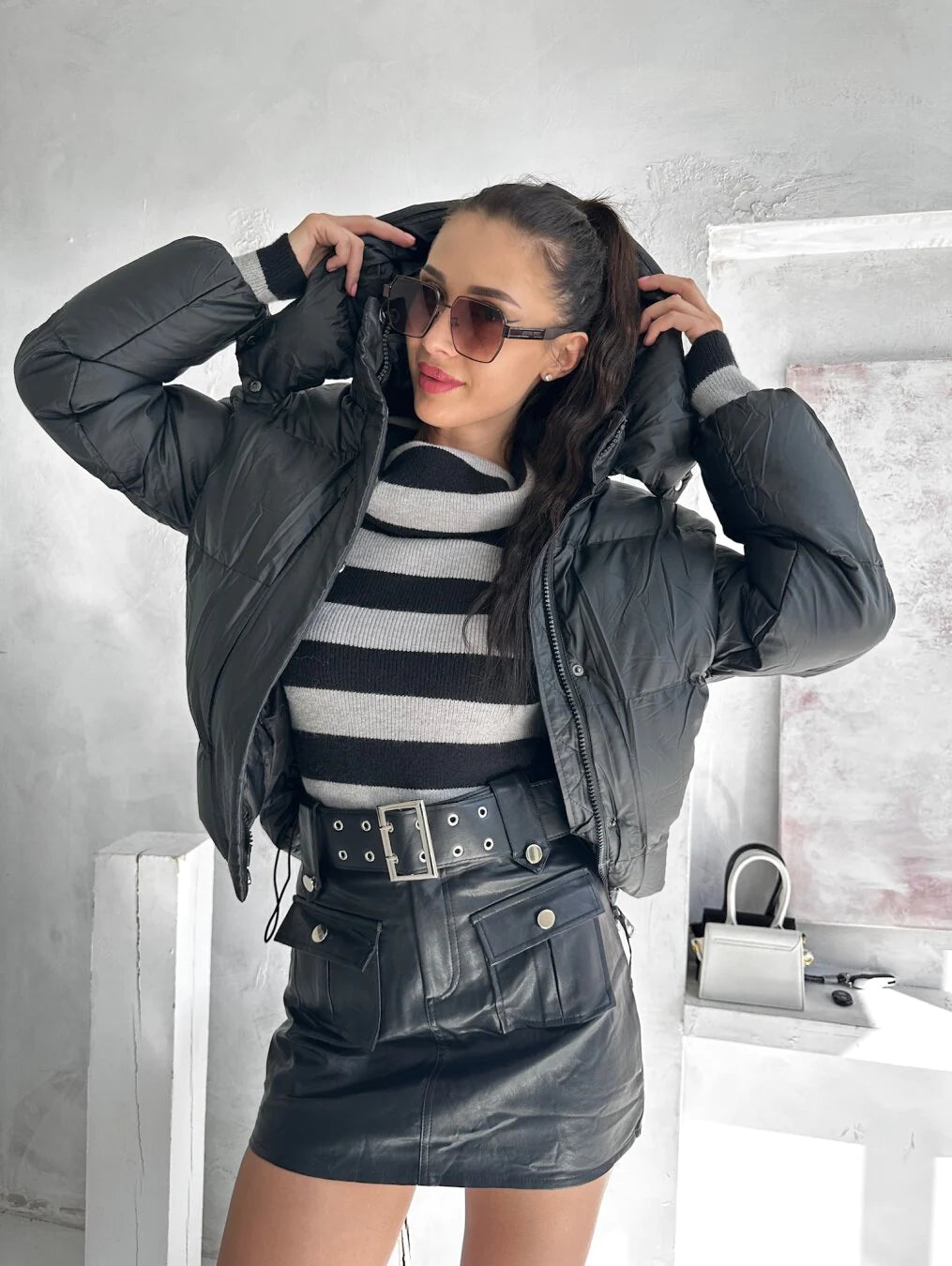 Mune | Women's Padded Puffer Jacket with High Collar and Shiny Finish
